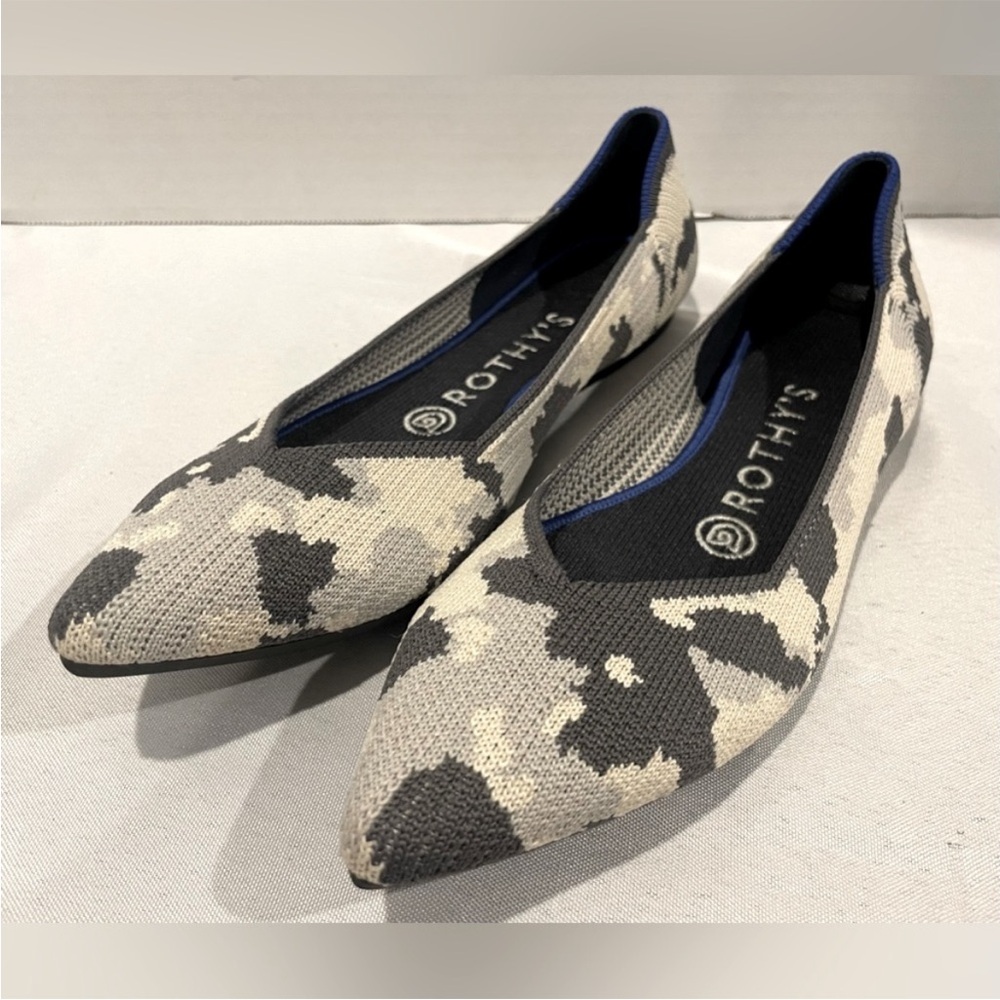 ROTHY’S The Point Ash Gray Camo Camoflauge Ballet Flats Women’s Size 7